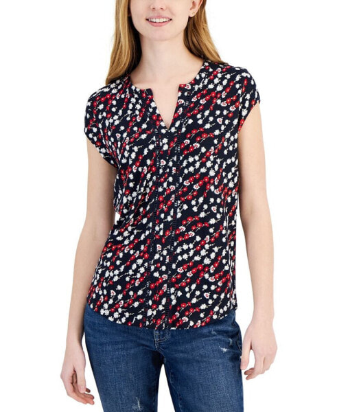Women's Ditsy Floral Cap-Sleeve Top