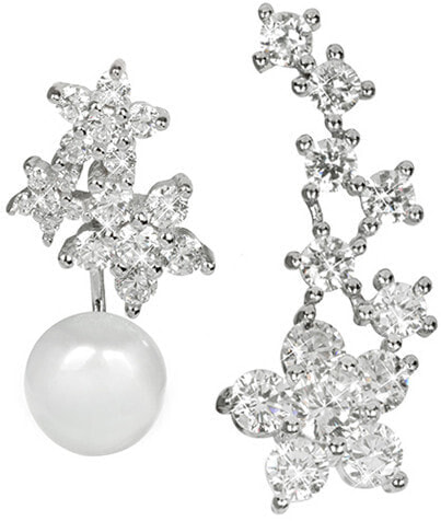 Asymmetric earrings - double earrings with real white pearl and longitudinal earrings with zircons JL0260