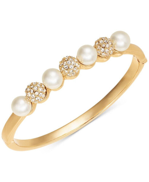 Gold-Tone Pavé Fireball & Imitation Pearl Bangle Bracelet, Created for Macy's