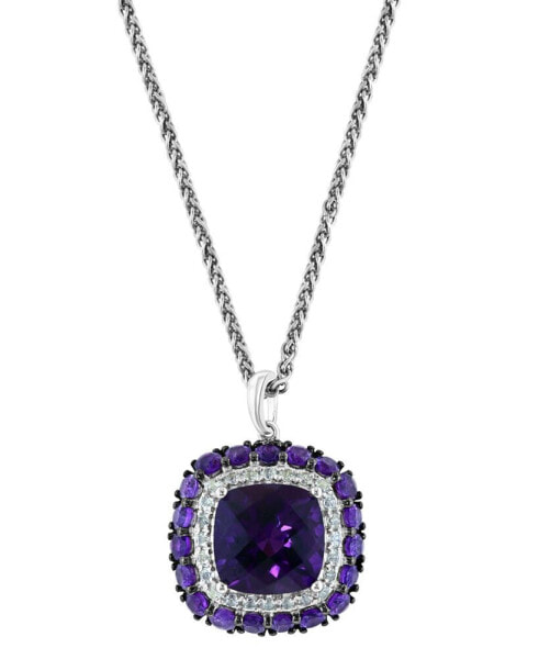 EFFY Collection eFFY® Amethyst (10 ct. t.w.) & White Topaz (5/8 ct. t.w.) 18" Halo Pendant Necklace in Sterling Silver
