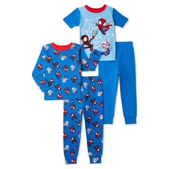 4Pcs Spiderman and Friends Boys Tops and Pants Cotton Pajama Set 12 Months Blue