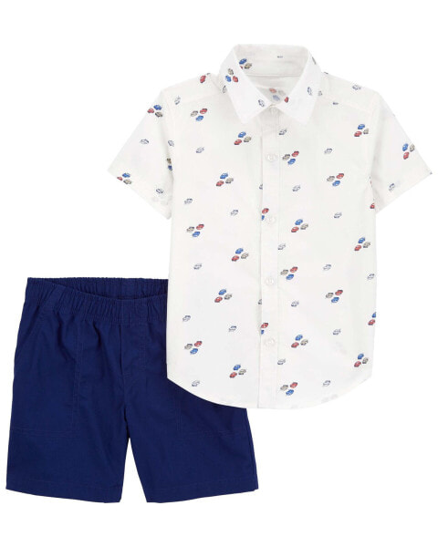 Baby 2-Piece Car Button-Down Shirt & Short Set 6M