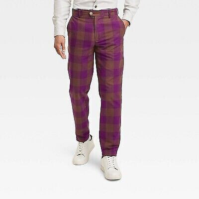 Houston White Adult Gingham Checkered Pants - Purple/Brown 33x30