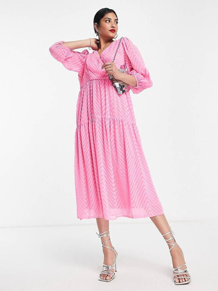 Vero Moda textured midi dress in pink 