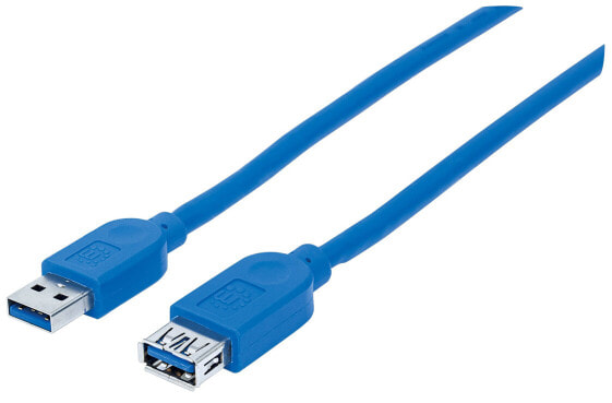 Manhattan USB-A to USB-A Extension Cable, 1m, Male to Female, 5 Gbps (USB 3.2 Gen1 aka USB 3.0), Equivalent to USB3SEXT1M, SuperSpeed USB, Blue, Lifetime Warranty, Polybag, 1 m, USB A, USB A, USB 3.2 Gen 1 (3.1 Gen 1), Male/Female, Blue