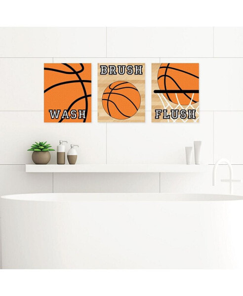 Nothin' but Net Basketball Unframed Wash, Brush, Flush Art 8 x 10 in Set of 3