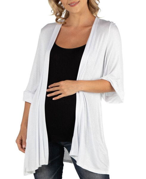 Open Front Elbow Length Sleeve Maternity Cardigan