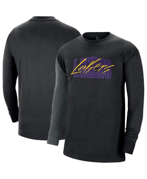 Men's Black Los Angeles Lakers Courtside Versus Flight MAX90 Long Sleeve T-shirt