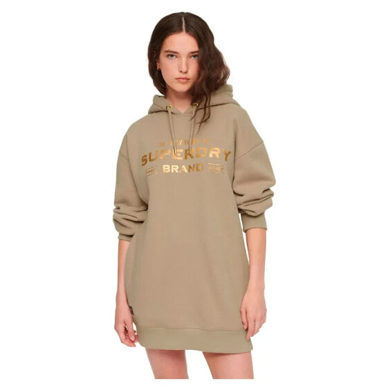 SUPERDRY Luxe Metallic Logo Hood Long Sleeve Short Dress