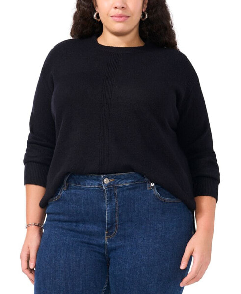 Plus Size Ribbed-Front Crewneck Sweater