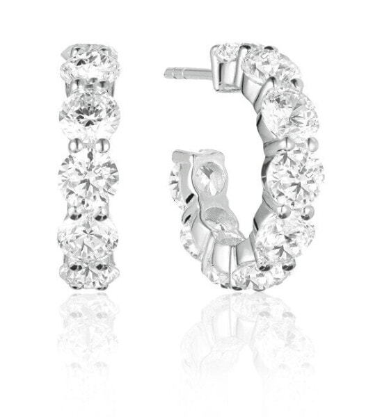 Sparkling silver hoop earrings SJ-E42115-CZ-SS