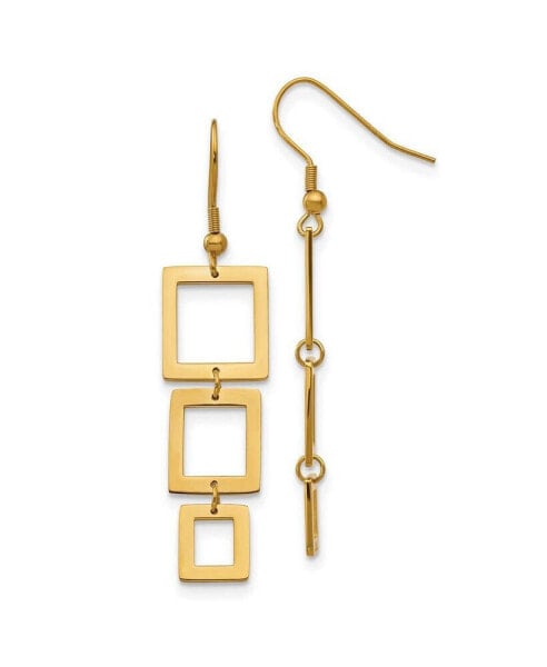 Stainless Steel Polished Yellow plated Squares Dangle Earrings