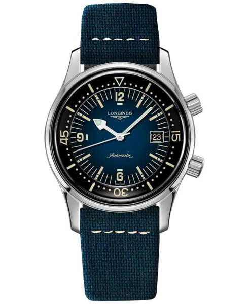Men's Swiss Automatic Legend Diver Blue Leather Strap Watch 42mm
