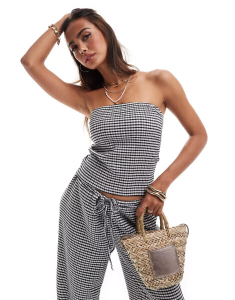 ASOS DESIGN textured bandeau co-ord in mono gingham