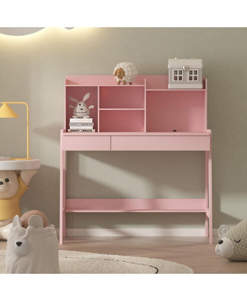 Modern Kids Desk & Chair Set: Compact, Multi-Storage, Pink