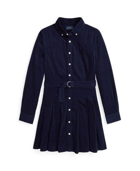 Big Girls Belted Pleated Corduroy Shirtdress