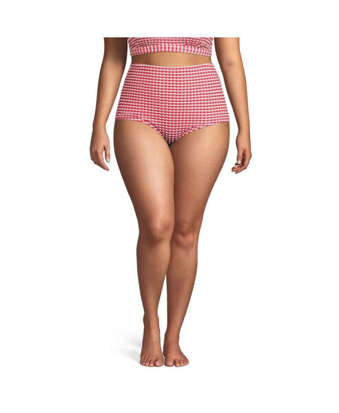 Women's Tummy Control Gingham Tugless High Waisted Bikini Bottoms