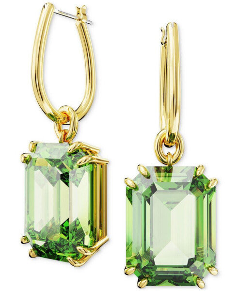Gold-Tone Color Octagon Crystal Charm Hoop Earrings