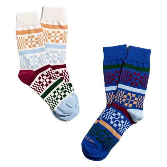 UNITED BY BLUE Softhemp Collage Stripe Half long socks 2 pairs