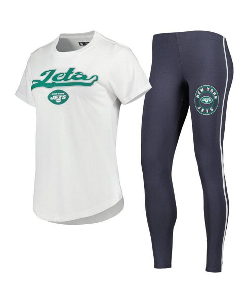 Women's White, Charcoal New York Jets Sonata T-shirt and Leggings Sleep Set