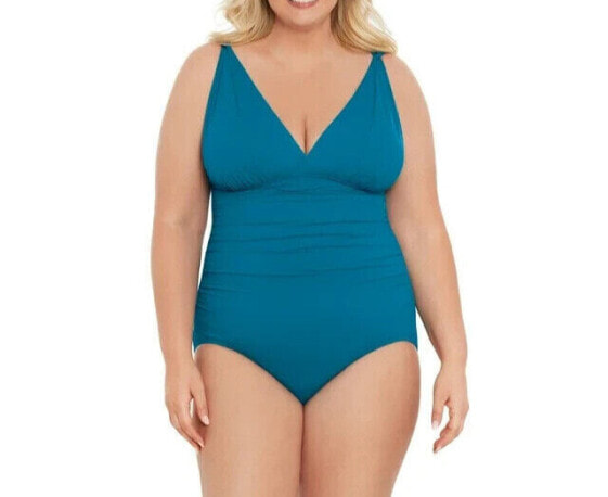 Time and Tru One Piece Swimsuit Women's XL Odes Sea Nylon Stretch Plunge V Neck