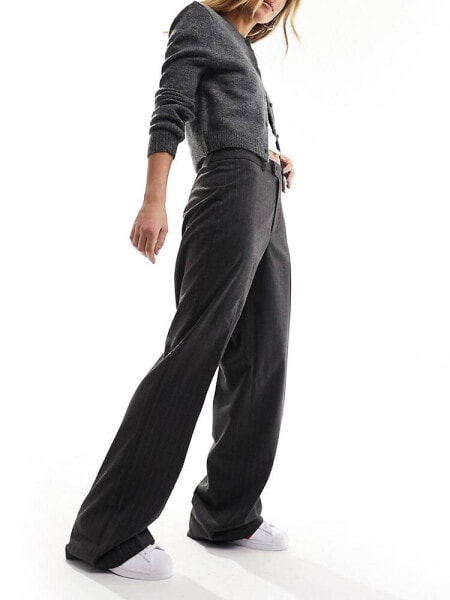 Stradivarius tailored straight trouser in grey pinstripe