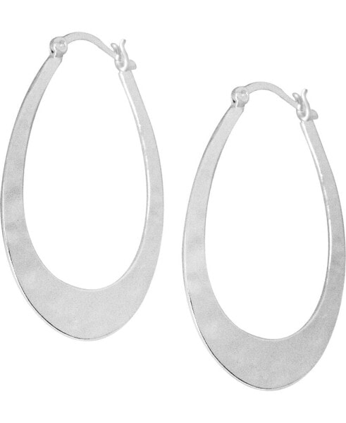 Hammered Oblong Hoop Earrings in Silver-Plate