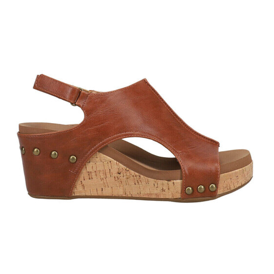Corkys Carley Studded Wedge Womens Brown Casual Sandals 30-5316-WKSM