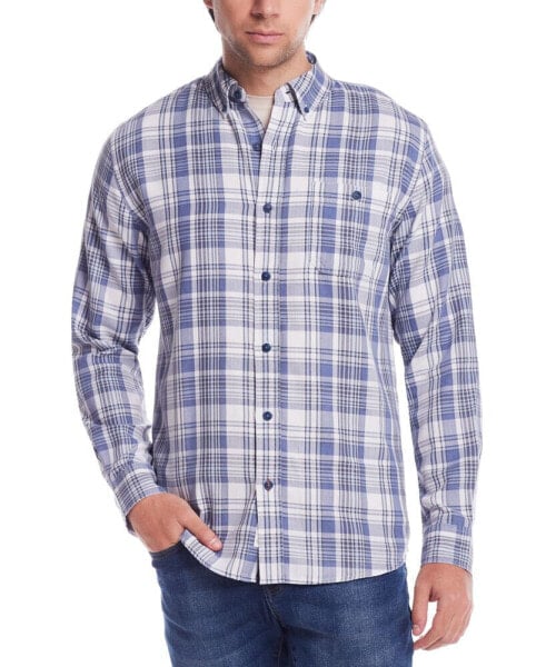 Men's Long Sleeve Button-Down Burnout Plaid Flannel Shirt