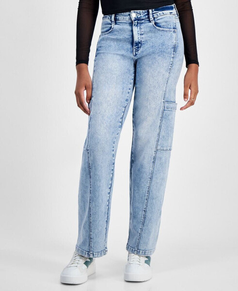 Juniors' Mid-Rise Wide-Leg Cargo Jeans