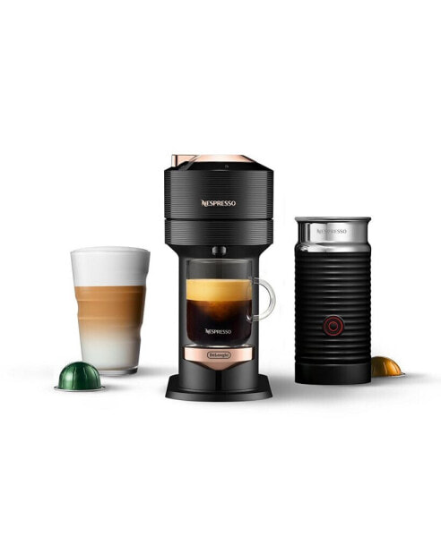 Кофемашина Nespresso vertuo Next Premium Coffee and Espresso Machine by De'Longhi, Black Rose Gold with Aeroccino Milk Frother.