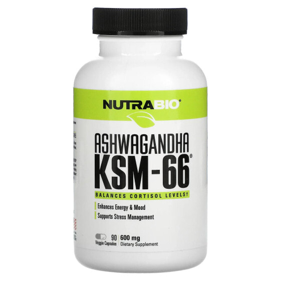 NutraBio, Ашваганда KSM-66, 600 мг, 90 растительных капсул