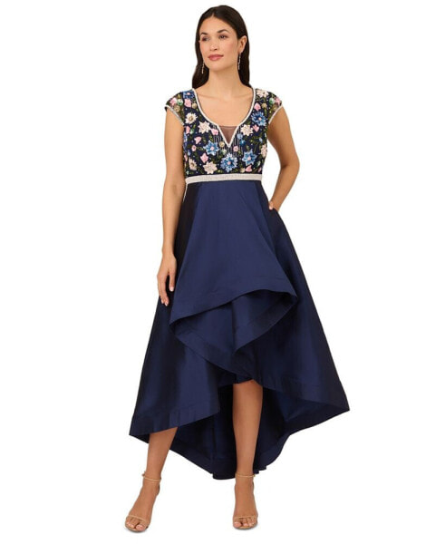 Women's Beaded High-Low Taffeta Gown