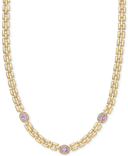 Amethyst (1-1/5 ct. t.w.) & White Topaz (1/20 ct. t.w.) Panther Link 17" Collar Necklace in 14k Gold-Plated Sterling Silver (Also in Sky Blue Topaz)