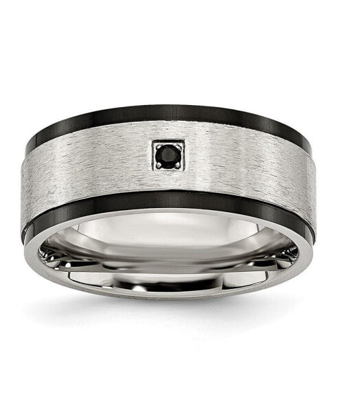 Stainless Steel Brushed Black IP-plated Black CZ 9mm Band Ring