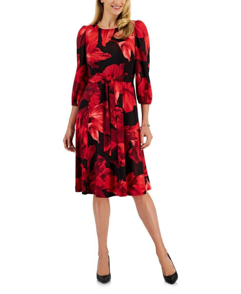 Women's 3/4-Sleeve Floral-Print Dress