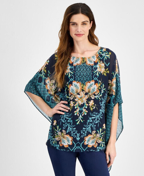 Women's Printed Poncho Top, Created for Macy's