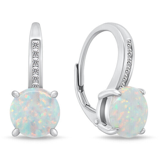 Decent silver earrings with zircons and synthetic opals EA932W