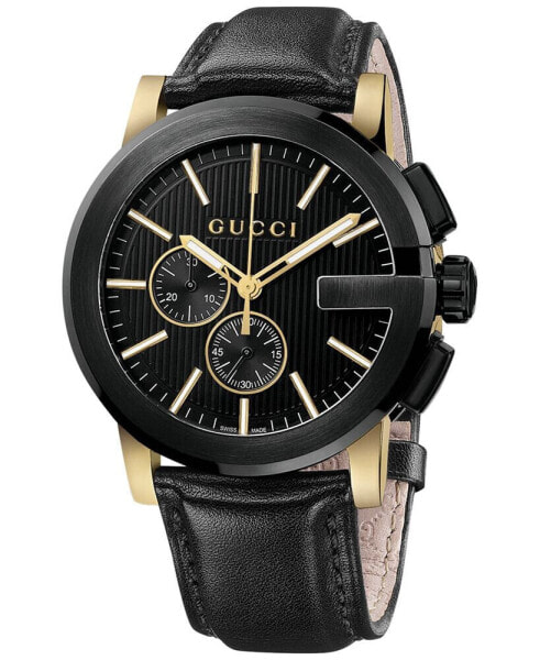 Unisex Swiss G-Chrono XL Black Leather Strap Watch 44mm YA101203