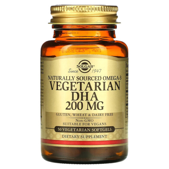Омега-3 вегетарианская DHA от Solgar 200 мг, 50 вегетарианских капельных мягких гелей