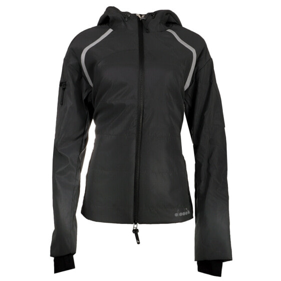 Diadora Bright Be One Full Zip Running Jacket Womens Black Casual Athletic Outer