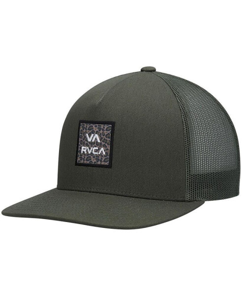 Men's Olive Wordmark VA ATW Print Trucker Snapback Hat