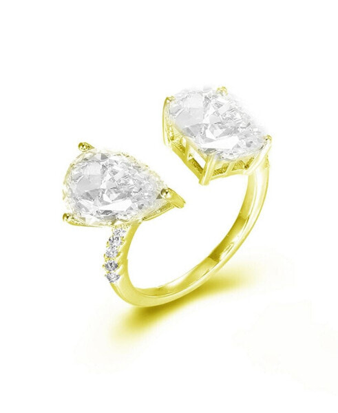 Cubic Zirconia Radiant and Pear in Sterling Silver and 14K Gold Over Sterling Silver Fashion Ring