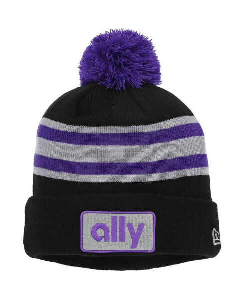 Men's Purple, Black Alex Bowman Cuffed Knit Hat with Pom