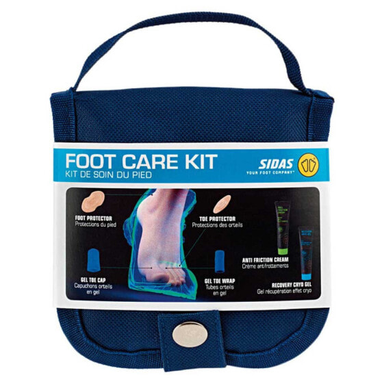 Sidas Footcare Kit  Набор для ухода за ногами:  1 Антифрикционный крем 15 мл + 1 Восстанавливающий гель 15 мл + 2 гелевых колпачка для ног + 4 гелевых обертывания для ног + 2 протектора для ног  + 3 протектора для пальцев ног