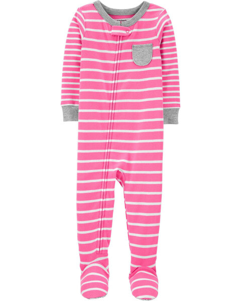 Toddler 1-Piece Striped 100% Snug Fit Cotton Footie Pajamas 2T