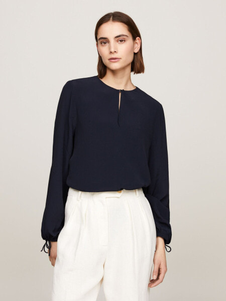 Relaxed Fit Keyhole Crepe Blouse