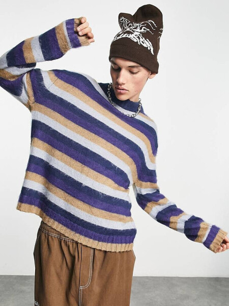 COLLUSION knitted brushed striped jumper in multi