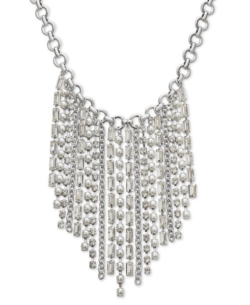 Silver-Tone Crystal & Imitation Pearl Statement Necklace, 17" + 3" extender, Created for Macy's
