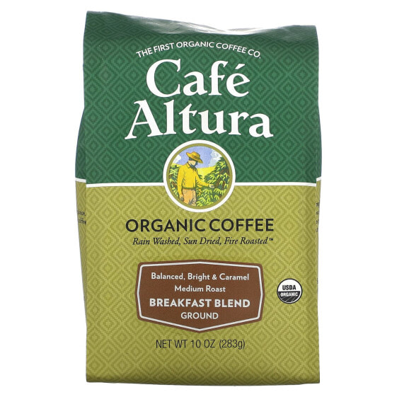 Organic Coffee, Breakfast Blend, Ground, Medium Roast, 10 oz (283 g)